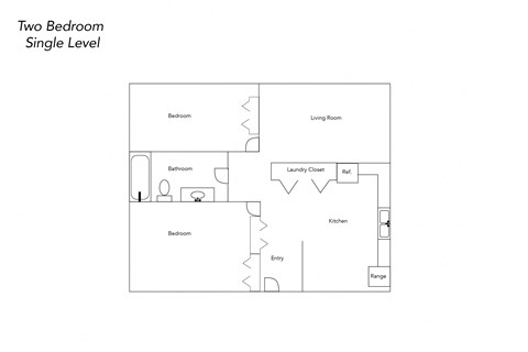 Floor plan for 2 beds, 1 bath